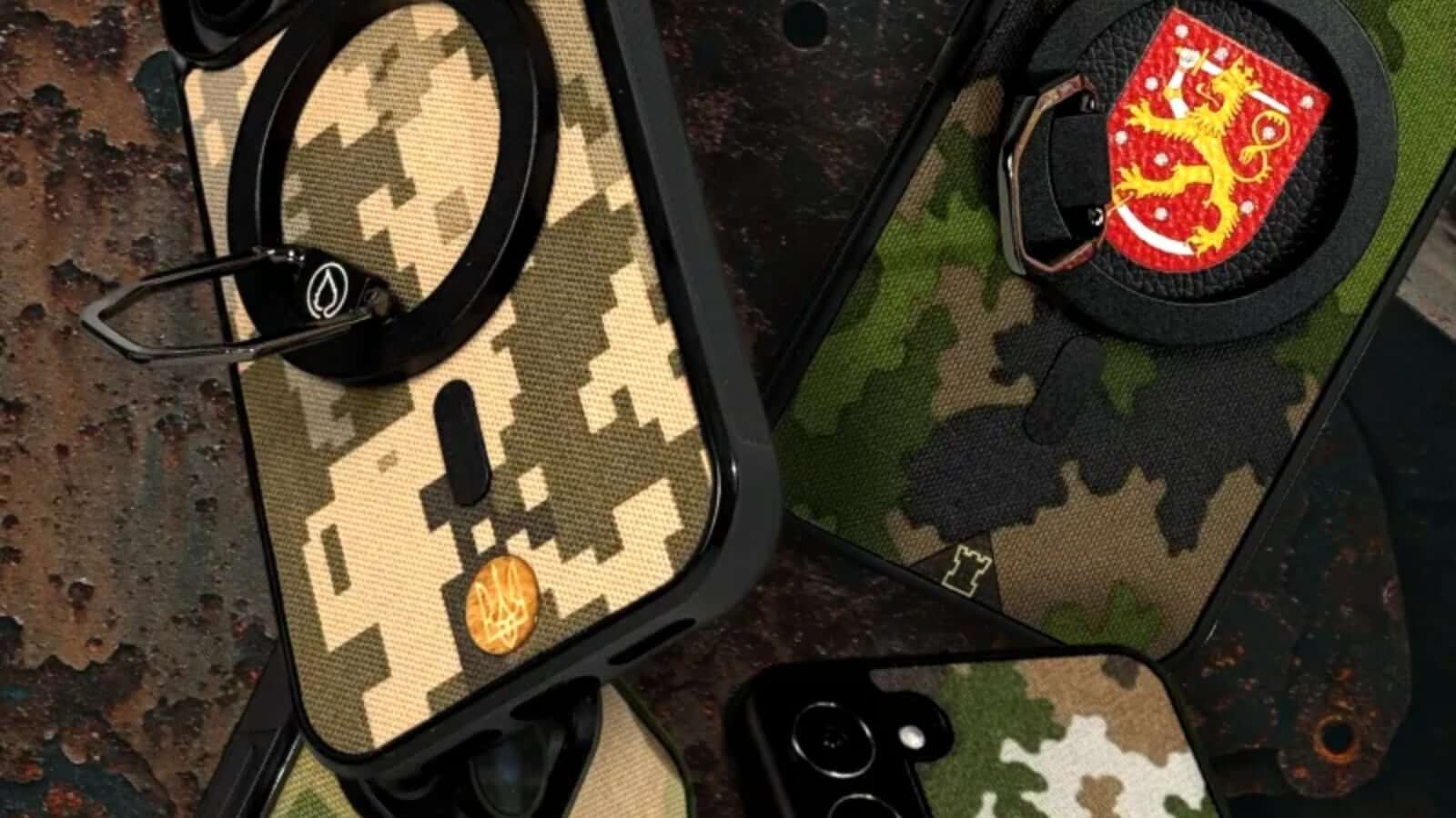 Phone Cases, crafted from authentic military fabrics like Finnish Army M05, Flecktarn and Armed Forcers of Ukraine MM14 Digital Camo