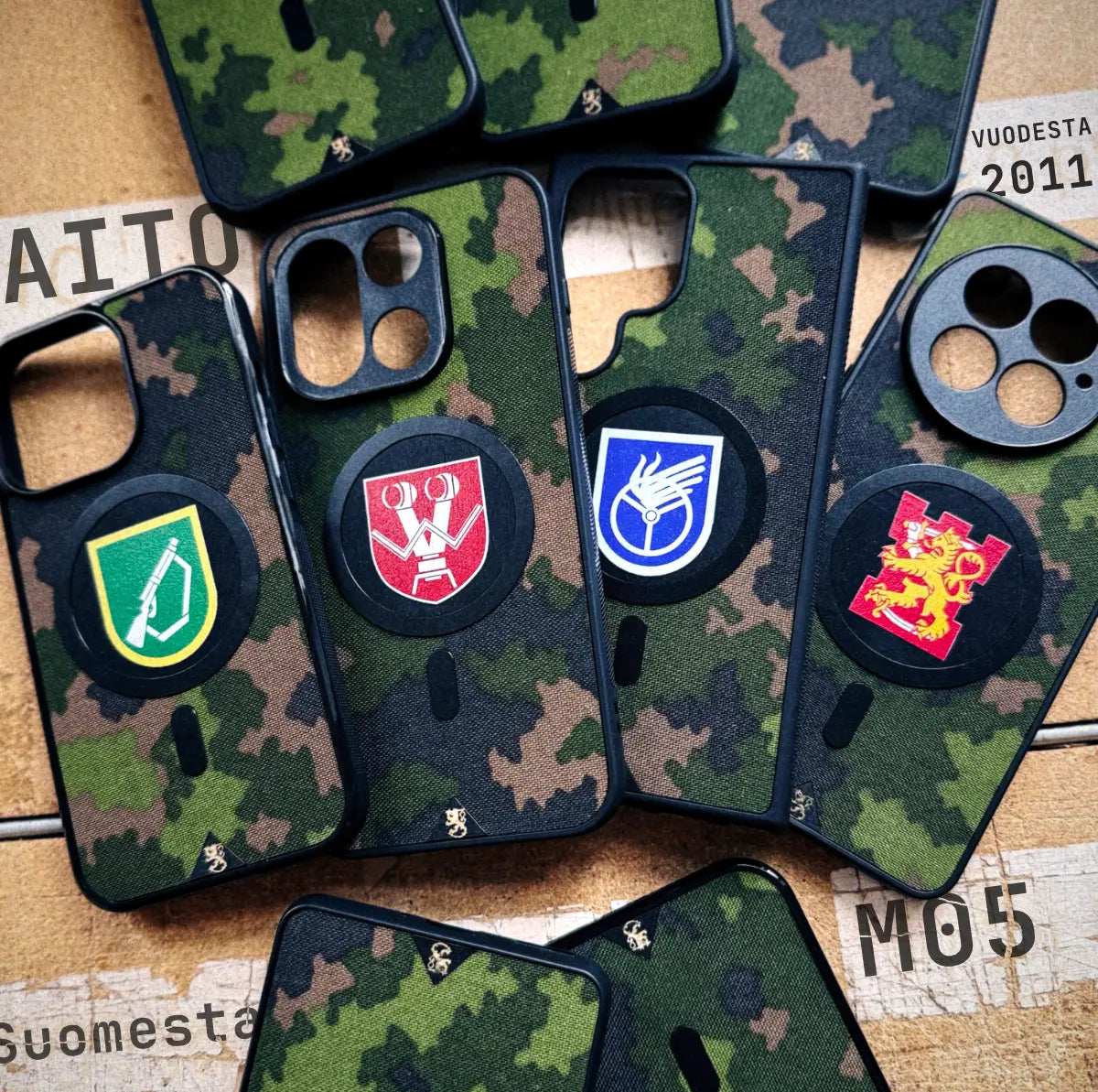 Lastu Lastu ROKKA M05 -puhelimen pahviset suojakotelot iPhone 17 Prolle ja Galaxy S26:lle: mukautettu logo ja Borders-tyylinen reuna