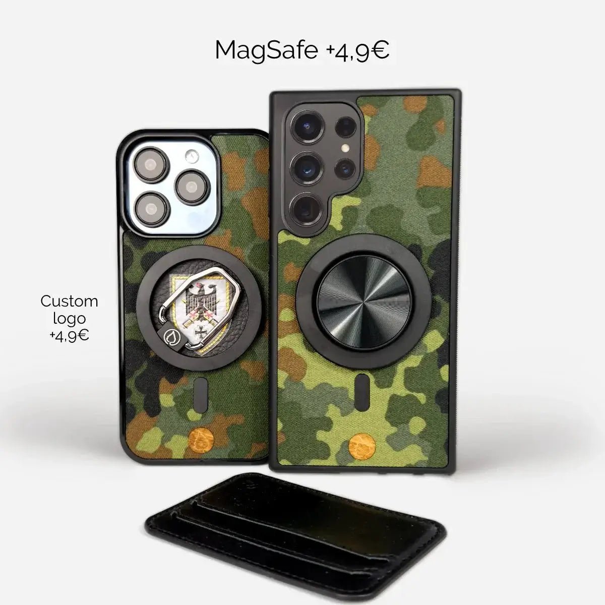 Lastu FLECKTARN puhelimen kuoret aidosta Bundeswehr-maastokankaasta iPhone ja Samsung kännykän kotelo omalla logolla