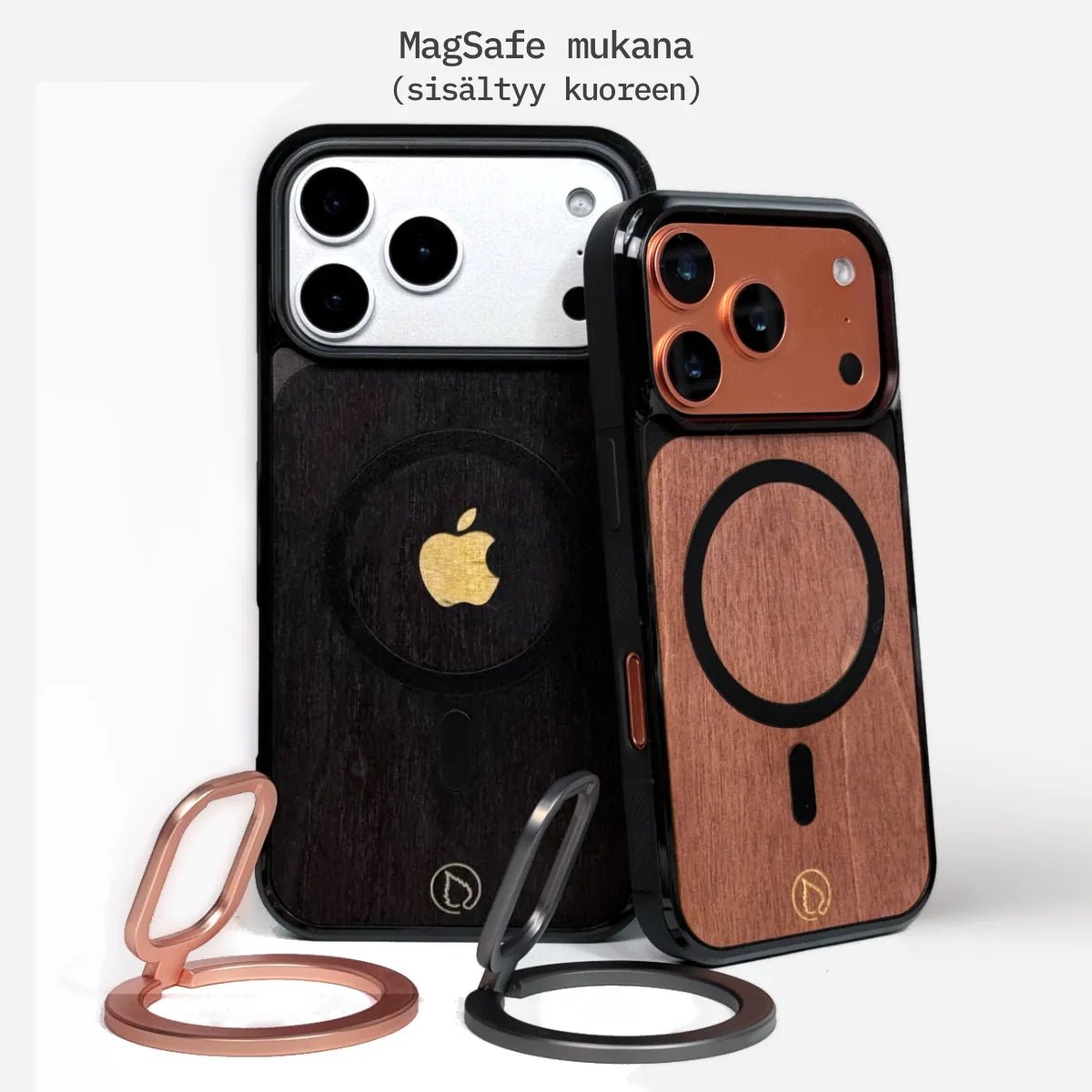 Lastu MagSafe-puiset kuoret iPhone 17 Pro ja 17 Pro Max -malleille, tummat ja vaaleat puun sävyt