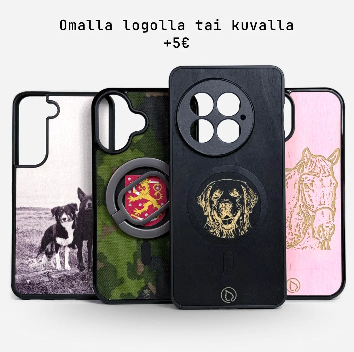Lastu Lastu-puhelinkotelot, joissa on koira- ja hevoskuvioita, sopivat iPhone 17 Pro-, Galaxy S26- ja OnePlus 15 -malleihin; puusta valmistettuja, yksilöinti +5 €