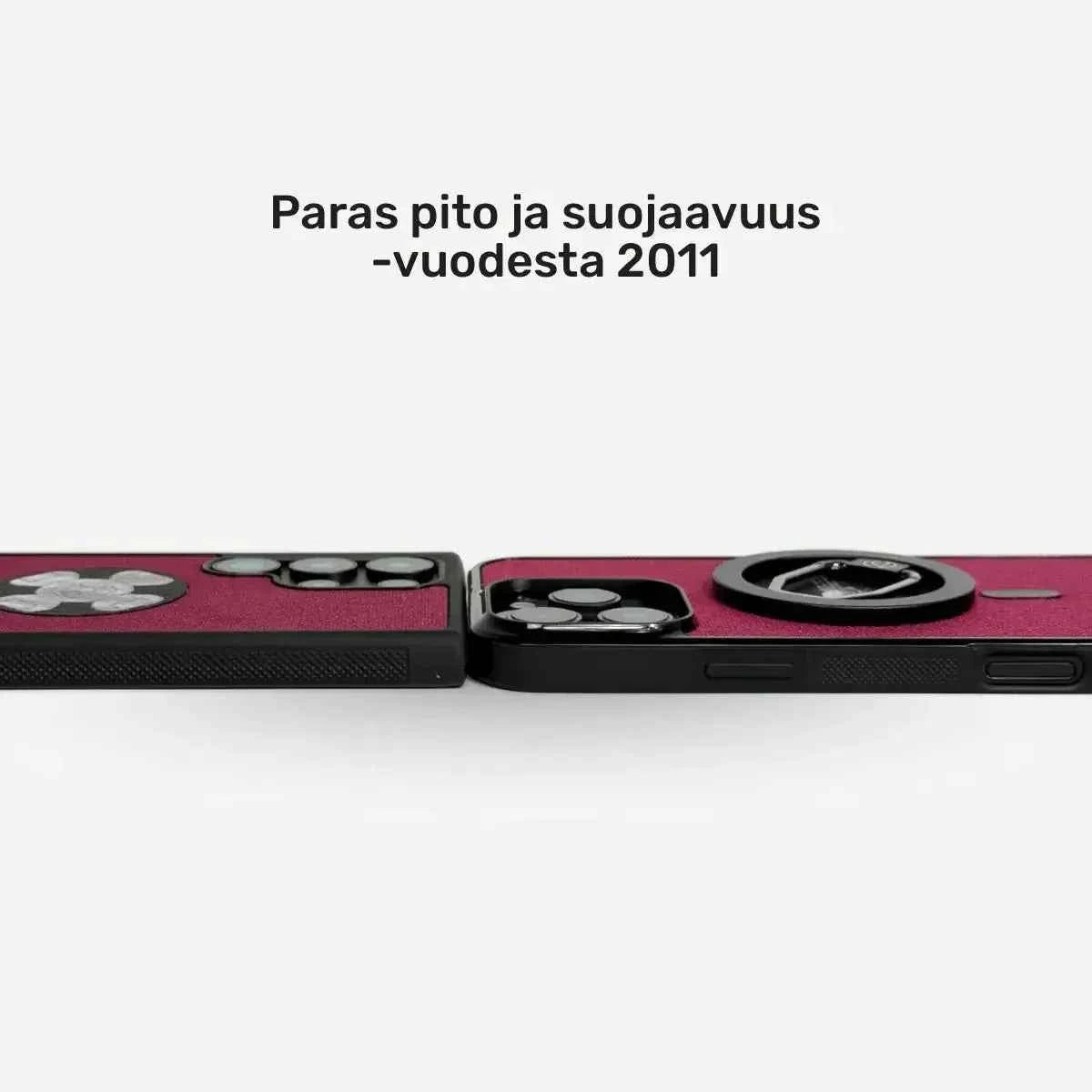 Lastu IPhone 17 Pro ja Samsung Galaxy S26 Lastu puhelimen kuoret burgundin värissä, armeija-teksti taustalla