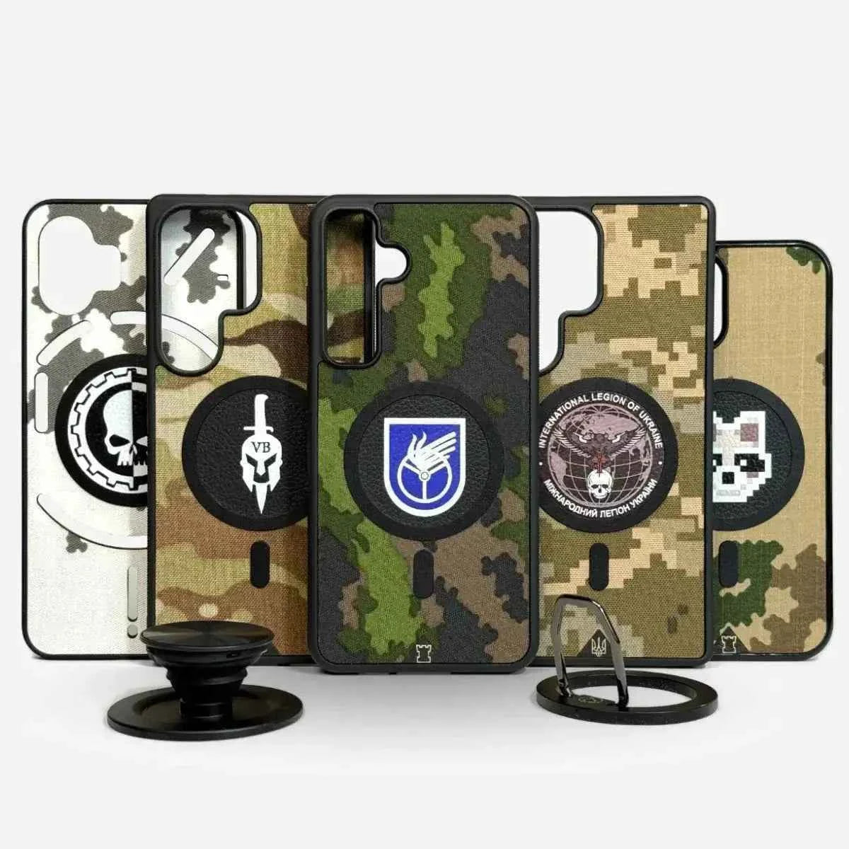 Lastu Viisi Lastu ROKKA M05 -puhelinkoteloa, yhteensopivat Popsocket-telineet etupuolella, yhteensopivuus iPhone 17 Pron ja Samsung Galaxy S26:n kanssa