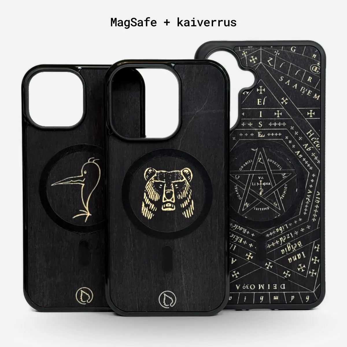 Lastu MagSafe-yhteensopivat mattamustat puhelimen kuoret aidosta koivusta iPhonelle kaiverruksilla