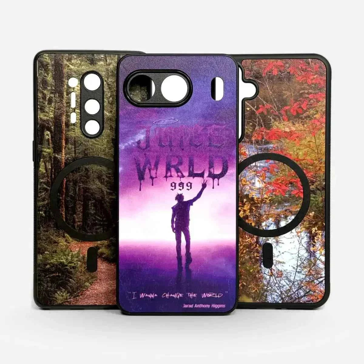 Lastu Lastu puhelimen kuoret iPhone 17 Pro: metsä, Juice WRLD taide, syksyiset rantapuut, aitoa puuta