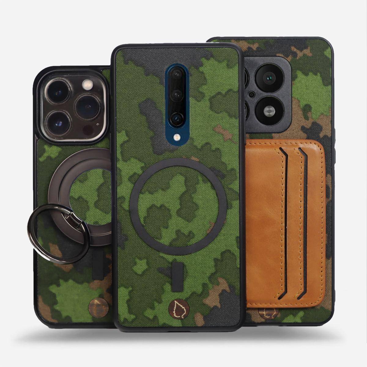  Phone Cases, crafted from authentic military fabrics like Finnish Army M05, Flecktarn and Armed Forcers of Ukraine MM14 Digital Camo