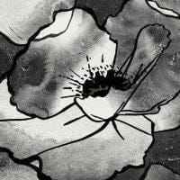 RATIA -kuosi: mustavalkoinen kukkakuosi Lastu puhelinkuorissa, yksityiskohtainen ja selkeä kaiverrus viimeistelyllä.