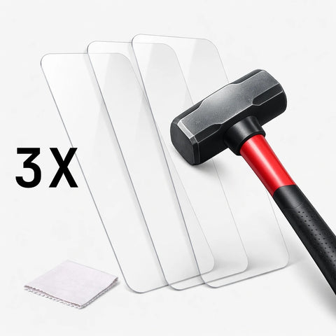 LEKA -näytönsuoja kolme kirkasta suojakalvoa, mukana puhdistusliina ja vasara, kestävä ja tarkka suojauspuhelimelle.