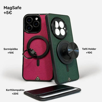 Lastu Cordura® phone cases with accessories like MagSafe, Sormipidike, and Tatti Holder for enhanced functionality.