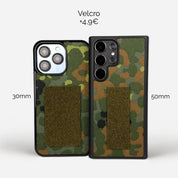 Lastu Flecktarn – aito Bundeswehr-maastokangas, tarrapintaiset puhelimen kuoret iPhone ja Samsung malleille