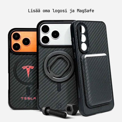 Lastu  Kolme Lastu-puhelinkoteloa MagSafe-yhteensopivia: puusta valmistettuja, Tesla-kaiverruksella varustettuja, iPhone 17 Pro -yhteensopivia.