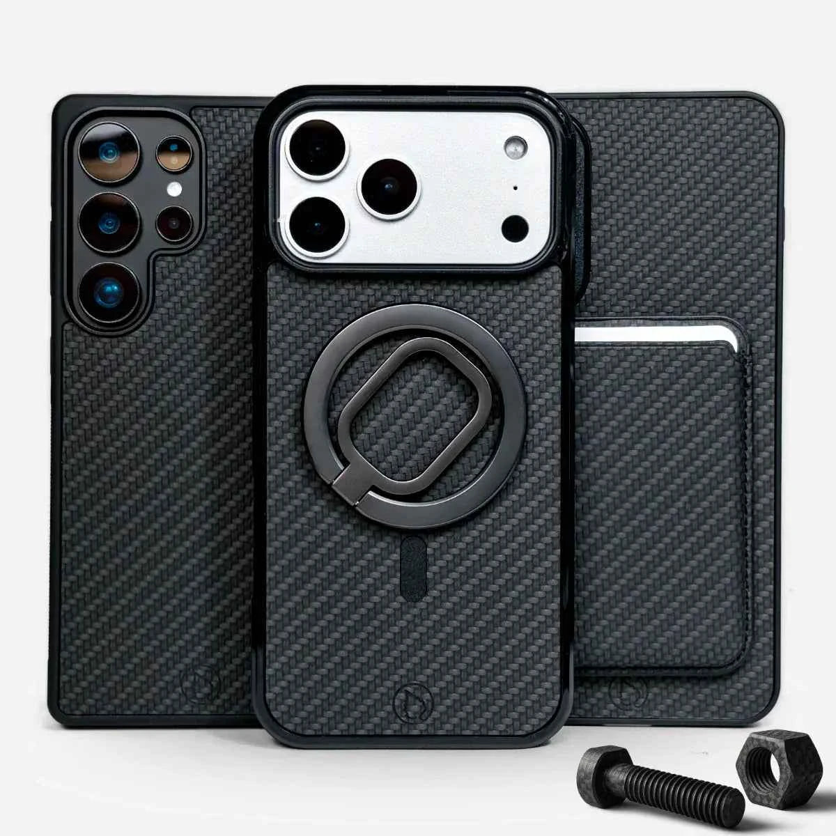 Lastu  Lastu KARB:n hiilikuituiset suojakuoret iPhone 17 Pro:lle, Samsung S26:lle ja OnePlus 15:lle, MagSafe-renkaalla ja kameran aukkoilla