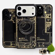 Lastu mustat puhelimen kuoret iPhone 15–17 malleille, laserkaiverrettu koivupuulla ja teknisellä sisuksella