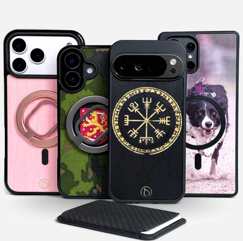 KAI/KEN - Kaikki materiaalit ja kustomoinnin yhdessä tuotteessa, monipuoliset Lastu kuoret eri puumateriaaleista ja kuvioilla, MagSafe-yhteensopiva.