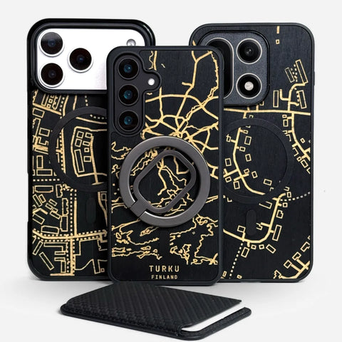 KARTTA puhelimen kuoret omalla kartalla – MagSafe-yhteensopiva musta koivu, kaiverrus, Lastu