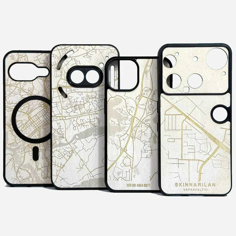 KARTTA käsin tehty puhelimen suojakuori omalla kartalla – yksityiskohtainen kaiverrus