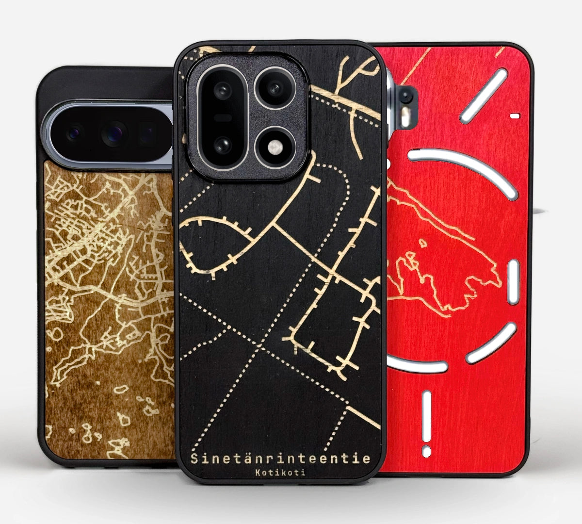 Lastu  Lastu KARTTA puhelimen kuoret, ruskea, musta ja punainen puu, sopii iPhone 17 Pro, Galaxy S26, OnePlus 15.