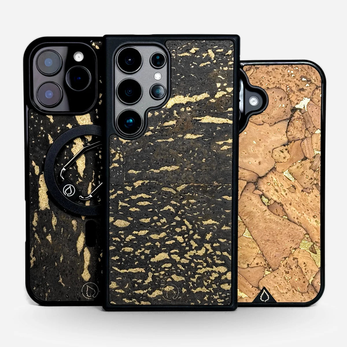 Lastu KULTA - Puun ja kullan hohtoa puhelimen kuoret iPhonelle, Samsungille ja OnePlusille, premium-puinen kuori.
