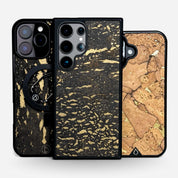 Lastu KULTA - Puun ja kullan hohtoa puhelimen kuoret iPhonelle, Samsungille ja OnePlusille, premium-puinen kuori.