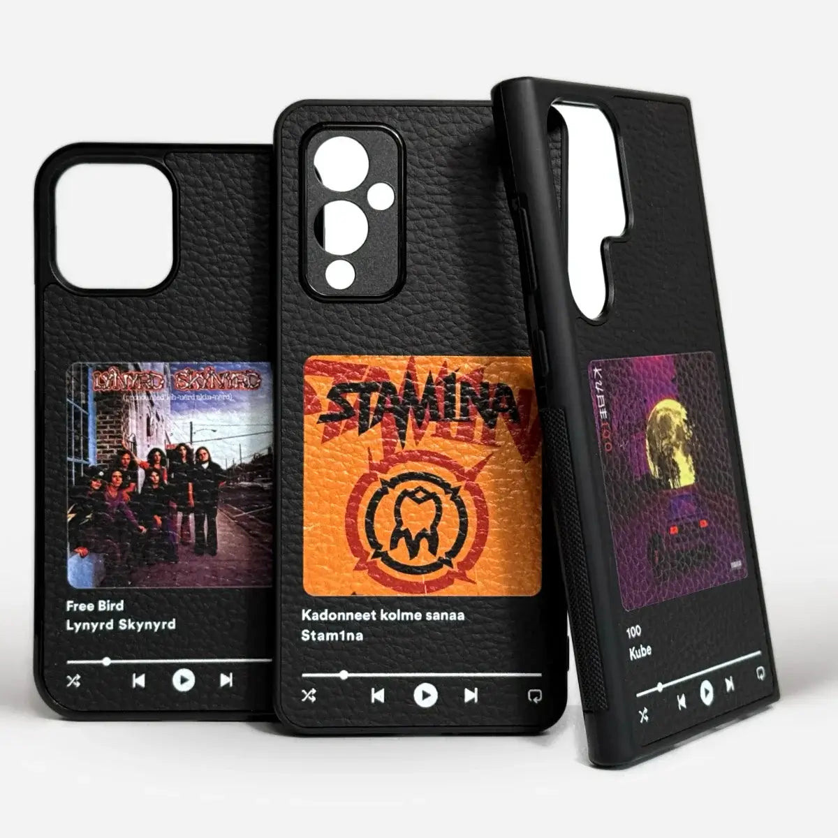 BASSO phone cases featuring favorite tracks from artists, crafted from eco-friendly Piñatex leather.