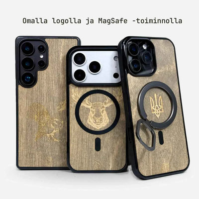 Lastu  Lastu KELO:n koivupuhelimen kuoret, joissa on eläinaiheita ja MagSafe-yhteensopivuus, iPhone 17 Pro- ja Galaxy S26 -malleille, valkoinen tausta