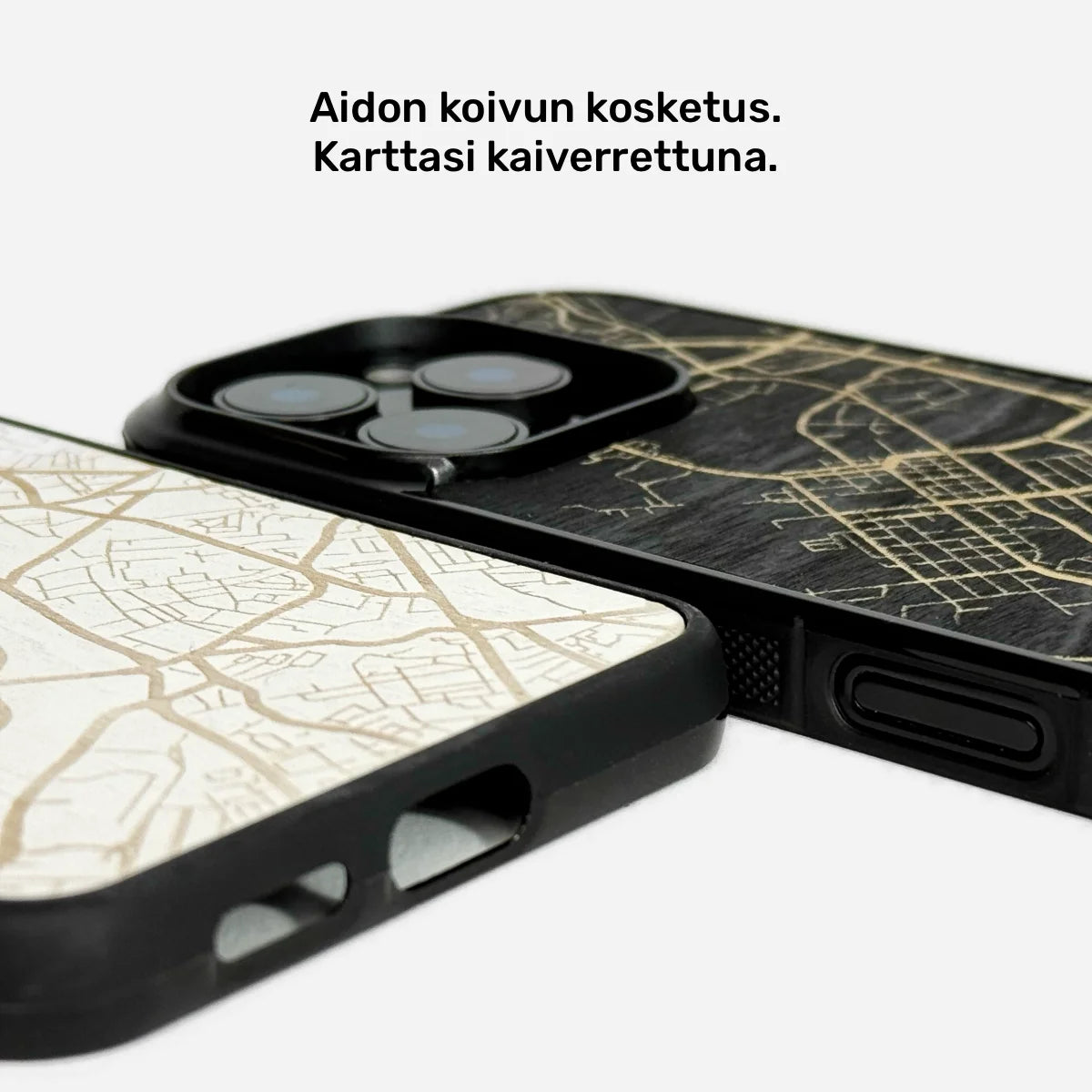 Lastu KARTTA karttakuoret aidosta koivusta iPhonelle, kaiverrettu luonnonvalkoinen ja mattamusta puinen puhelimen kuori. Explore Lastu’s Premium Phone Case Collection, iPhone kuoret - Kustomoitavat ja persoonalliset, Lastu kuoret Samsung Galaxy malleille, Suosituimmat Lastun puhelimen kuoret, Lastu kuoret, OnePlus kuoret – Persoonallista ja kestävää, Huawei & Honor, Design-puhelinkuoret – Lastun Design Collection, Karttakuoret, Xiaomi