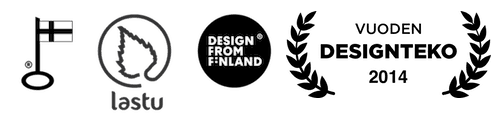 Suomalaisen designin symbolit: avain, lehti, Design from Finland -merkki ja Vuoden Designteko 2014 -palkinto. Kuvastaa laatua, kestävyyttä ja innovaatiota älypuhelinten suojakuorissa. Sopii iPhone-, Samsung-, OnePlus- ja Google Pixel -puhelimille. Lastu