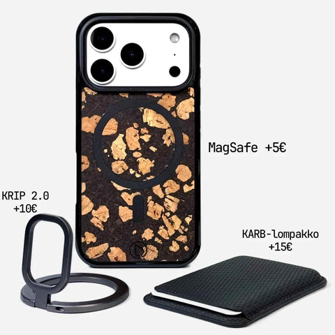 KUKSA MagSafe-yhteensopiva kahvi-puu kuori – luonnonrakenne, kaiverrus, Lastu