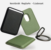 Lastu  Lastu HORSMA:n koivupuiset puhelinkotelot iPhone 17 Pro:lle, Galaxy S26:lle ja MagSafe-mallille, vihreä-mustilla lisäosilla