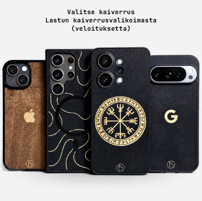 Lastu  Vaaleasta koivusta veistetyt puhelinkotelot: iPhone 17 Pro, Galaxy S26, OnePlus 15 ja Pixel 10 valkoisella taustalla