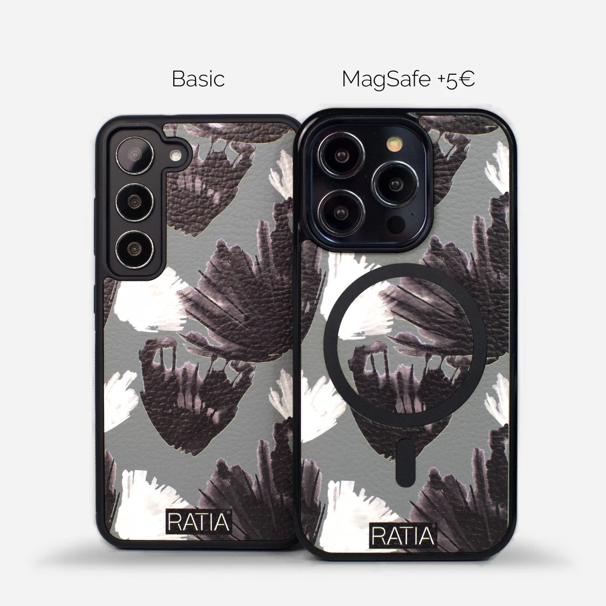 Mustavalkoinen design LASTU x RATIA - Puuska kuori iPhone, Samsung, OnePlus, Xiaomi, Nothing, Pixel