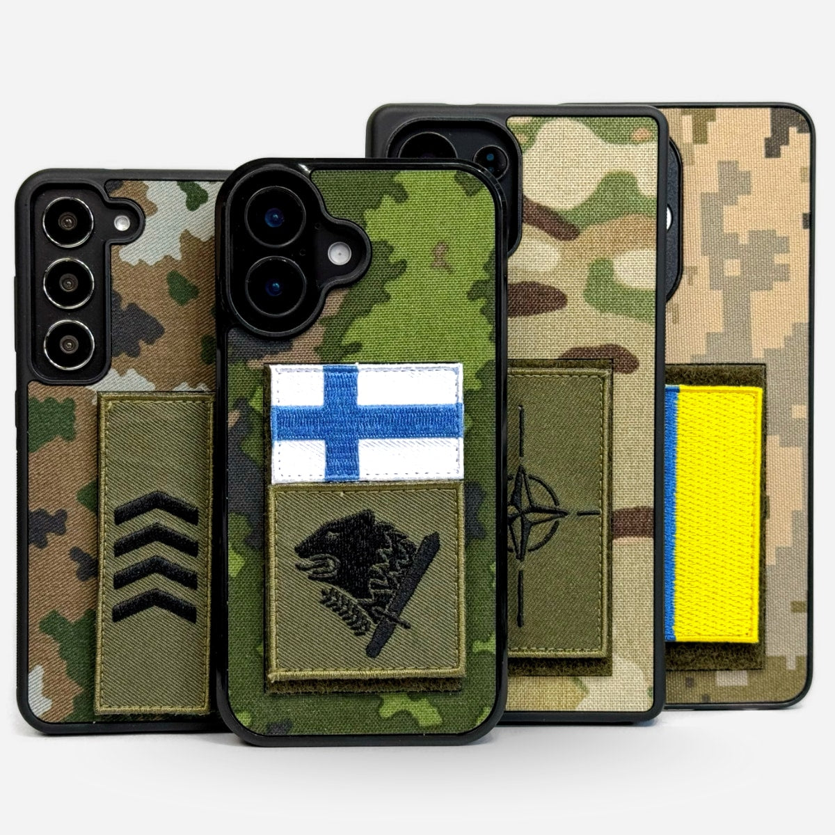 Puhelimen kuoret, Lastu kuoret, MagSafe kuoret, Kuoret omalla kuvalla, kotelot, suojakuoret - Sotilaallinen puhelinkotelo tarranauhoilla eri maastokuvioilla ja maiden lipuilla - Lastu Military Collection