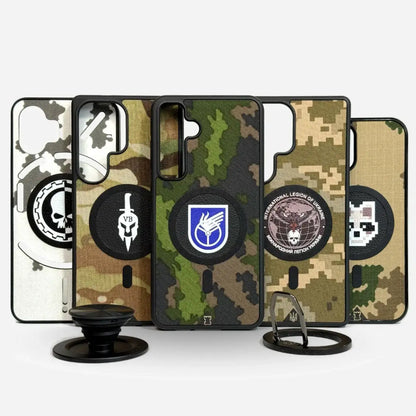 Lastu MultiCam® phone cases with unique camouflage designs and logos, featuring durable Cordura 500 fabric and precise fit.