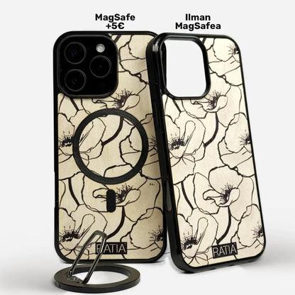 LASTU x RATIA - Tulppaanit puhelimen kuoret, vaalea kukkakuosi, kestävä MagSafe kuori, luonnon materiaalit, Lastu Cases - Design Collection.