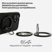 Lastu MagSafe-sormipidike mustalle alumiinirakenteiselle puhelimen kuorelle iPhonelle Pohjolan Metsät 2025 Edition