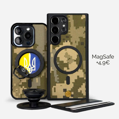 Aito ukrainalainen MM14-digitaalinen maastokuvioinen puhelinkotelo iPhonelle, Samsungille, OnePlusille ja Google Pixelille. MagSafe-yhteensopiva magneetti ja kiinnitettävä Ukrainan lippu. Kestävä ja ainutlaatuinen suojakuori sotilaskäyttöön tarkoitetusta kankaasta. Lastu