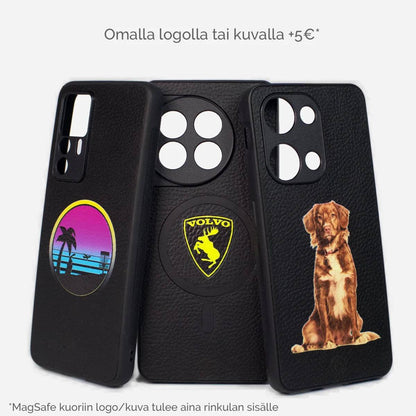 Lastu MagSafe puhelimen kuoret omalla kuvalla tai logolla - mustat nahkaiset suojakuoret kameran suojauksella - Lastu AI-Testi