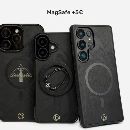 Lastu Hiilikoivu mattamusta koivukuori MagSafe-yhteensopiva iPhone, Samsung ja Google Pixel puhelimille, Lastu kuoret.