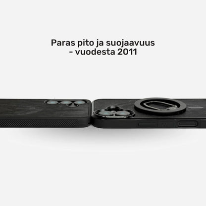 Hiilikoivu mattamusta kotimainen puhelimen kuori MagSafella tai omalla kaiverruksella, Lastu, Lastu kuoret Samsung Galaxy malleille.