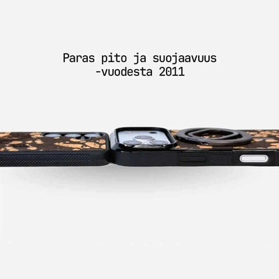 Lastu  Lastu KUKSA: kahvista ja puusta valmistetut puhelinkotelot iPhone 17 Pro & Galaxy S26, teksti: paras pito ja suoja vuodesta 2011 lähtien