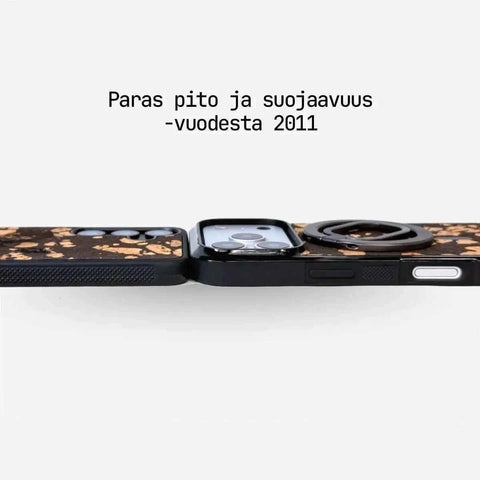 KUKSA iPhone Samsung kuoret eri malleille – kahvi-puu materiaali, MagSafe-valinta