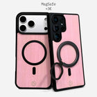 ROSA pinkit MagSafe-yhteensopivat puiset kuoret – kaiverrus tai kuva, Lastu