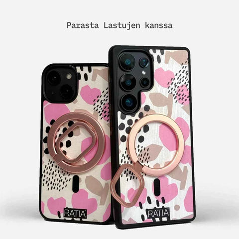 KRIP 2.0 MagSafe kuoret vaaleanpunaisena – metallinen sormipidike ja pöytäteline