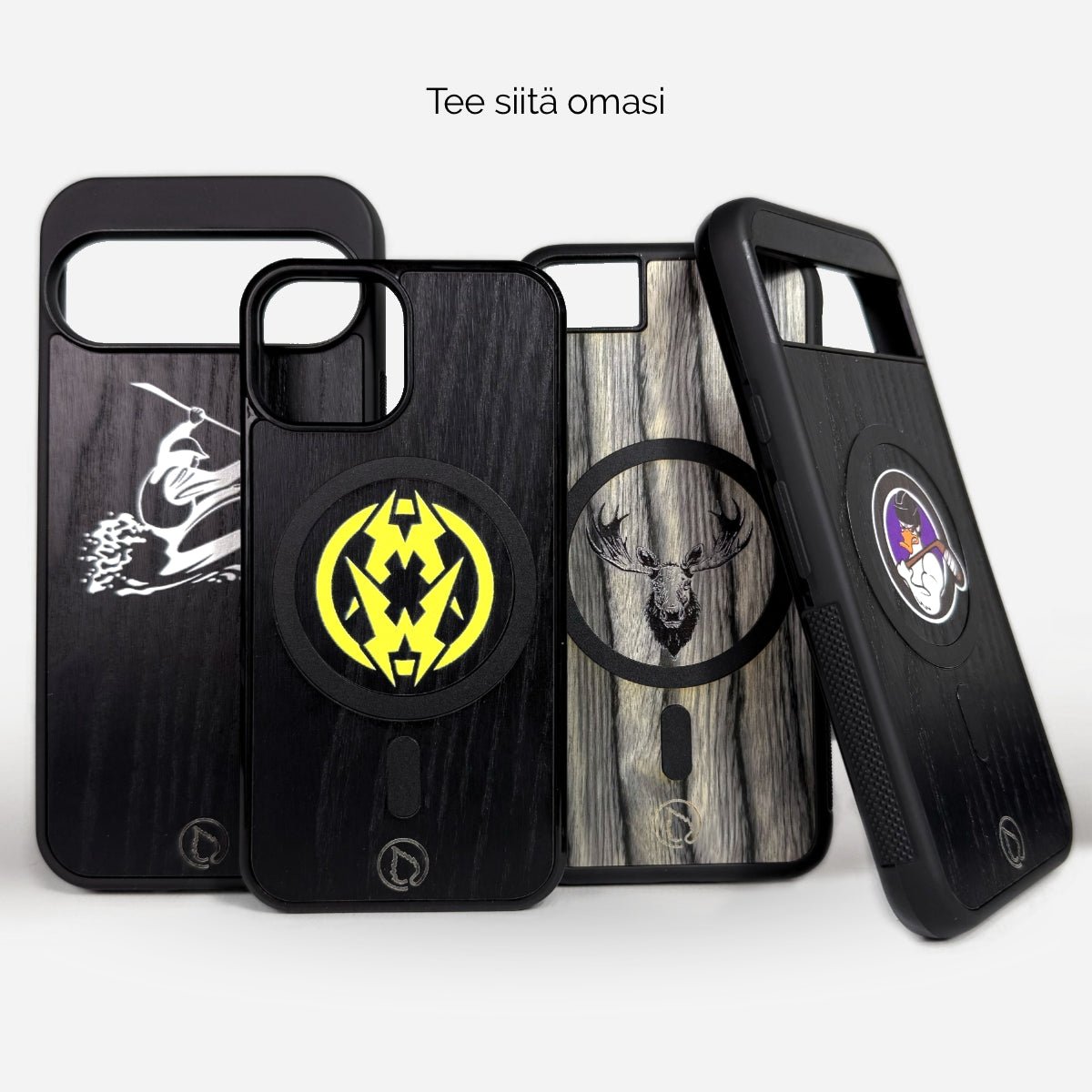 Puhelimen kuoret, Lastu kuoret, MagSafe kuoret - Mustia puisia WOIMA-puhelinkoteloita eri kuvioilla ja MagSafe-yhteensopivuudella - Lastu Premium Phone Case Collection