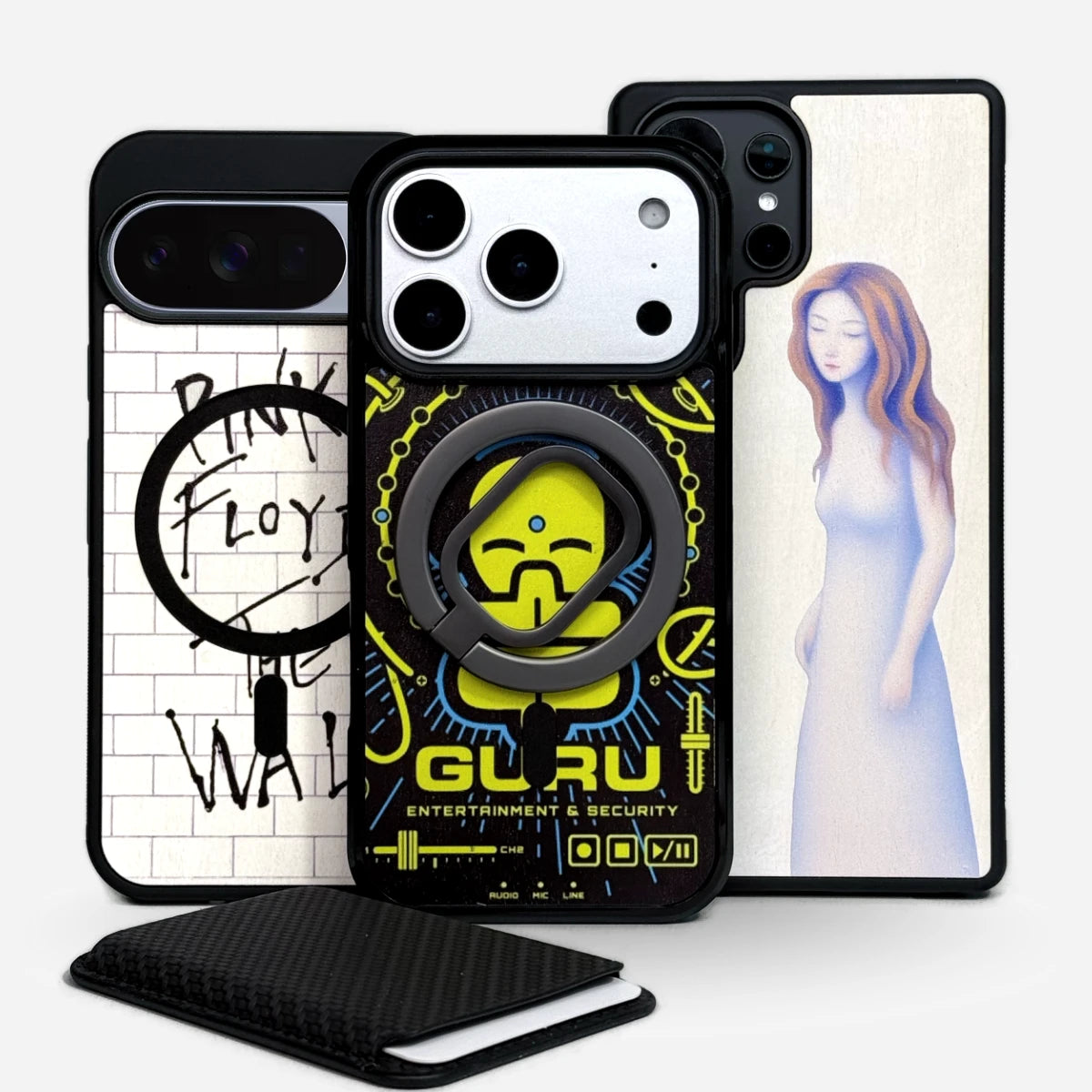 KUWA – Puhelimen kuoret omalla kuvalla kolme mallia, puukuoressa personointi, taustat valoisat, kaksi mustaa kehystä, gallery 1, 1200x1200