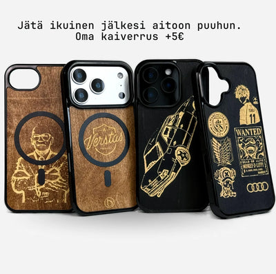 Lastu  Lastu KAAMOS -koivupuiset puhelinkotelot, kaiverrusvaihtoehdolla. Sopii iPhone 17 Pro-, Galaxy S26- ja OnePlus 15 -malleihin.