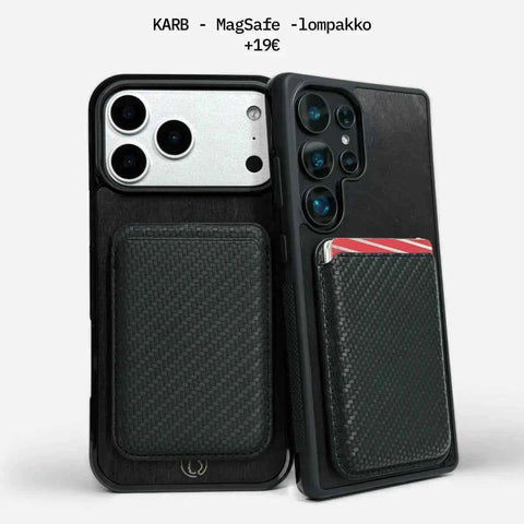 Mustat hiilikuitu look kuoret MagSafe-lompakolla – KARB-materiaali, Lastu