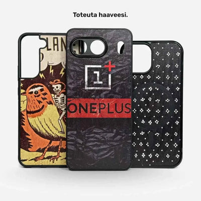 Lastu  Lastu KUWA puhelimen kuoret iPhone 17 Pro, Samsung Galaxy S26, OnePlus 15 puisena, teksti Toteuta haaveesi.