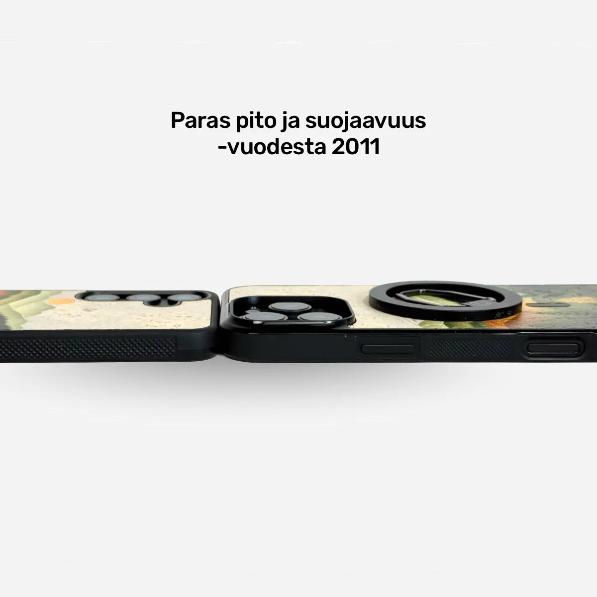 Lastu Nordic Forest puhelimen kuoret magneettisella suojakuorella, näkyy sivuprofiili ja MagSafe yhteensopiva rakenne - Nordic Forest Design