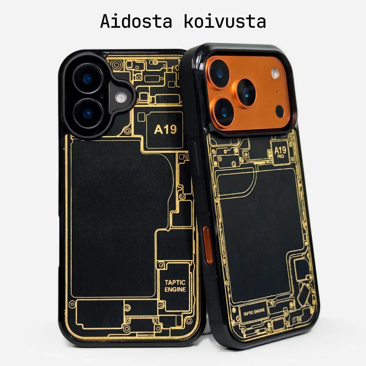 Lastu puinen iPhone kuori laserkaiverretulla sisuksella koivusta iPhone 15, 16 ja 17 malleille